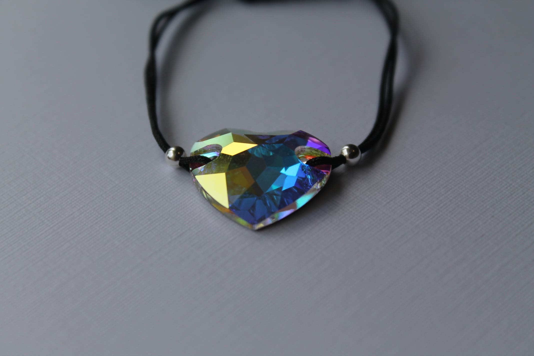 Pulsera Cordón Ajustable Corazón de Plata con Cristal Europeo - Imagen 2