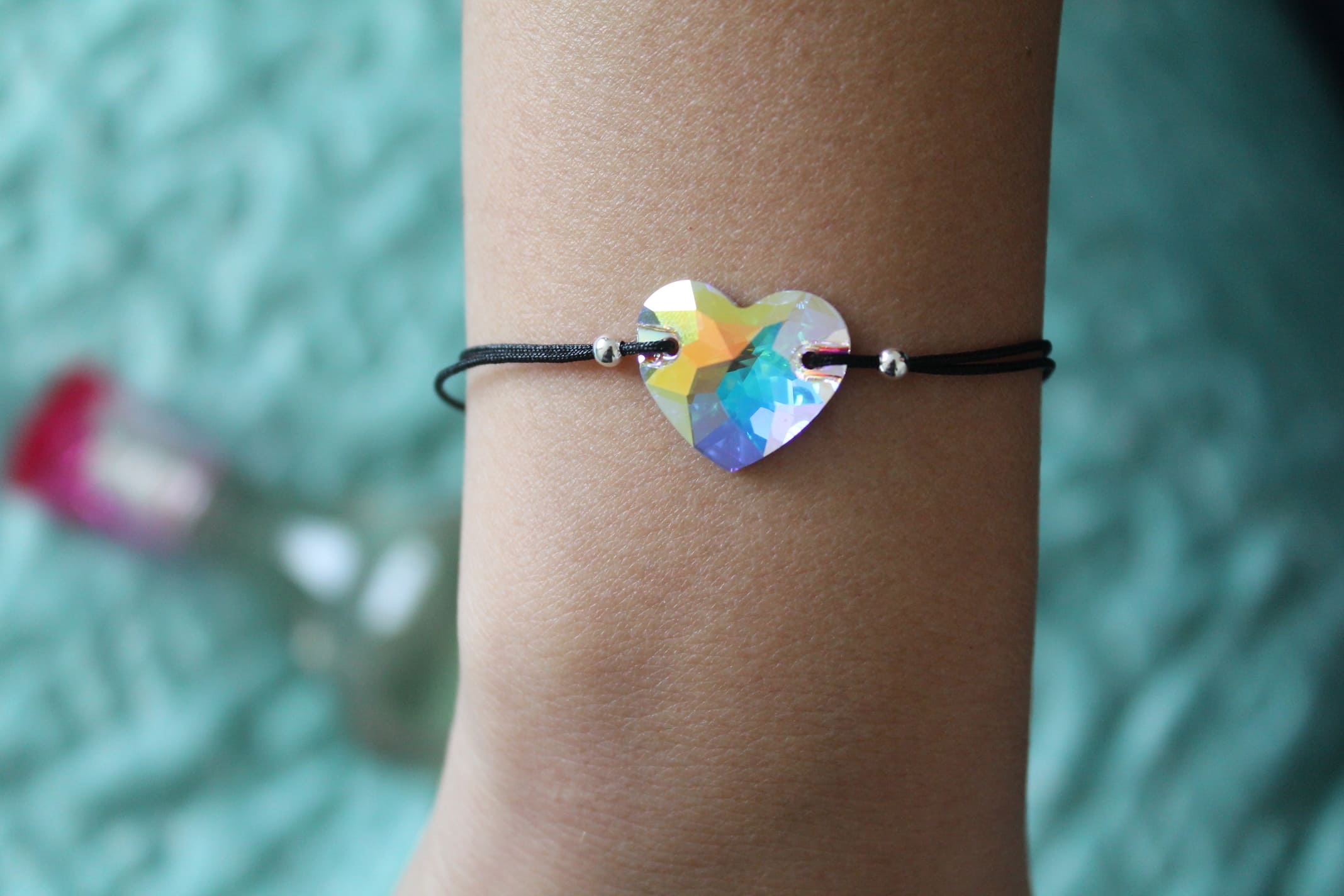 Pulsera Cordón Ajustable Corazón de Plata con Cristal Europeo