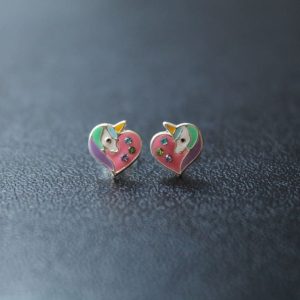 Pendientes Infantiles Unicornio Plata con Cristal y Epoxi