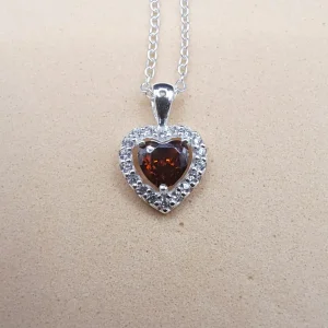 Collar de corazón de plata 925 con circonita cristal y halo brillante